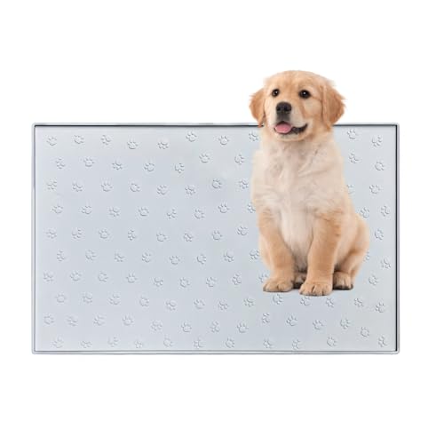 Leafberry 犬 トイレトレー シリコン 40x60CM ワイド トイレトレー ワイド 【可愛い肉球柄 &】エッジ加工で漏れ安心 トイレマット ペットシーツ お手入れ簡単 犬用トレイボックス屋内/屋外 (ライトグレー, M)