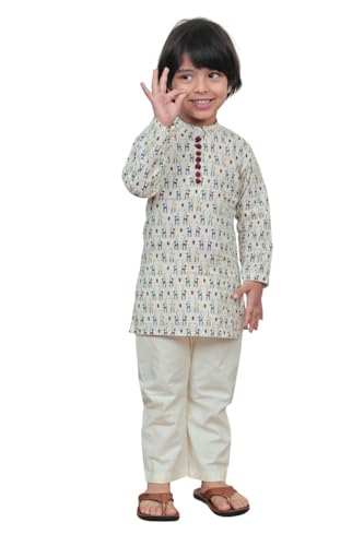 Image of POLKA TOTS Boys Cotton Ethnic Kurta Pajama Set with Attached Koti | Ethnic Motif Wear Kids Kurta Pyjama for Boys & Toddlers | Traditional Dress for Weddings & Festivals | Festive Jubba Set for Babies