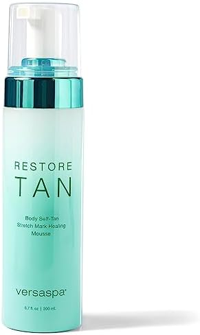 VersaSpa RestoreTan Body Self Tanning Mousse, Stretch Mark Healing Self Tanner Foam, 6.7 Fl. Oz. - Gradual, Odor-Free Self Tan Body Bronzer with Shea Butter, Regestril, Retinol, and Natural DHA