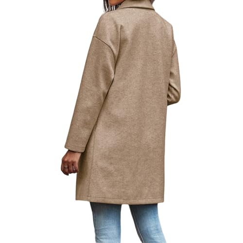 Women Trench Coat Notch Lapel Single Breasted Pea Coat Casual Mid Length Coat Wool Blend Long Sleeve Winter Coat2