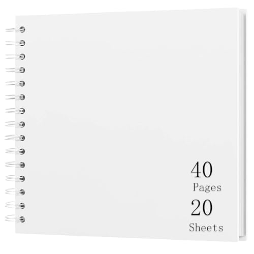 Álbum de recortes DIY de 20x20 cm, 40 páginas, tapa dura y encuadernación en espiral, para viajes, familia, bodas, aniversarios, Navidad y baby shower, blanco miniatura 1