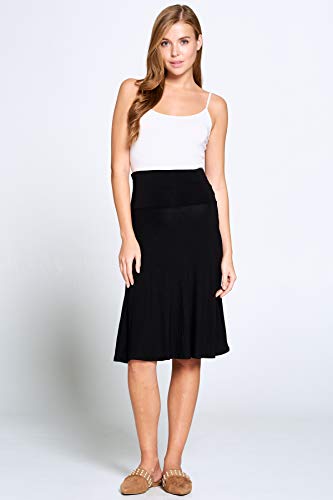 Popana 1112-XL-BLACK Womens Casual Knee Length A-Line Stretch Midi Skirt Plus Size Made In Usa Size Xl Black thumb #2