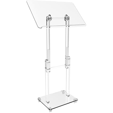 KSacry Acrylic Podium Stand with Lockable Wheels, Angle & Height Adjustable, Clear Rolling Podium, Mobile Lecterns & Pulpits for Classroom, Concert, Church, Speech, Multi-Purpose, Modern Cover