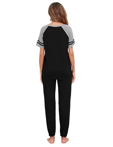 Image of Ekouaer Lounge Sets for Women Two Piece Pajama Set Short Sleeve Crewneck Jogger Outfits and Sweatpants Tracksuit