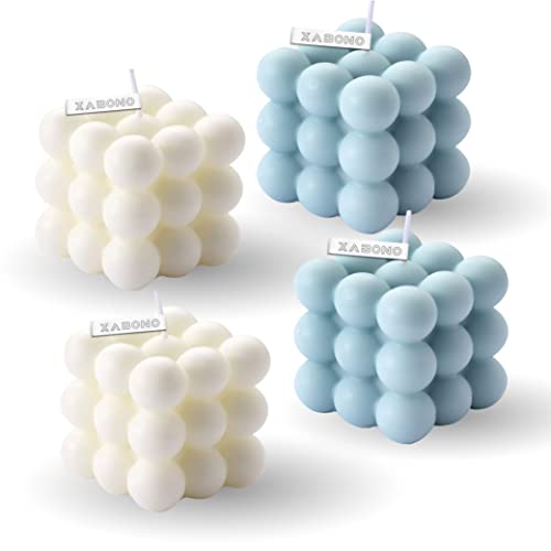 4 candele a bolle di colore bianco e blu decorazione domestica candela luminosa candele alla moda candele cubiche fatte a mano per camera da letto decorazioni bagno set di decorazioni estetiche