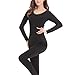 Huixin Femme Hiver Motifs d'impression Loisirs Coton Doux Col Rond sous-Vêtements Amincissant Thermiques Ensemble Manches Longues Col Rond Stretch Hauts Toits Leggings (Color : Noir, Size : One Size)