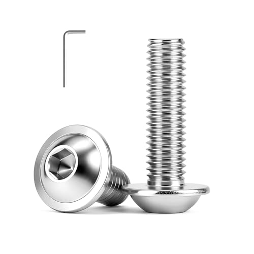 M6 x 25mm (20 Pack) Flanged Button Head Hex Socket Cap Screws Bolts, Hex Drive Bright Finish Fully Machine Thread, Corrosion Resistant 304 Stainless Steel 18-8 Screws