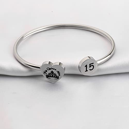 Image of PLITI 15th Birthday Gifts For Daughter Quinceanera Sweet 15 Bangle Mis Quince Anos Latina Spanish Bracelet Crown Themed Jewelry