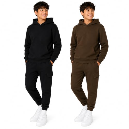 Image of Quad Seven Boys Sweat Suit Set - 4 Piece Soft Fleece Pullover Hoodies and Athletic Cargo Jogger Sweatpants for Boys (5-18)
