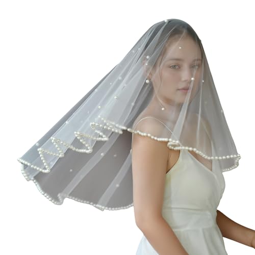 Velos de boda con perlas artificiales accesorio nupcial transparente plegable