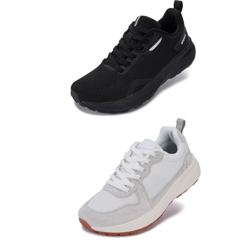 BRONAX Womens Wide Toe Box Shoes All Black and Grey Size 7w