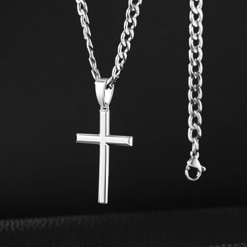 Image of SWEETV 18K Gold Cross Necklace for Men, 925 Sterling Silver Cross Pendant