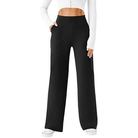 DLOODA Womens Wide Leg Yoga Pants Casual Work Dress Pants Lounge Sweatpants High Waist Comfy Loose Trousers with Pockets Black Cover