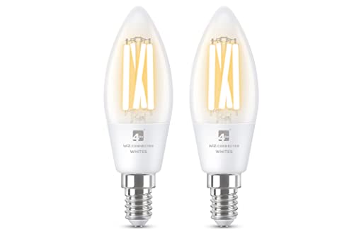 4lite WiZ Connected Candle Filament White WiFi LED Smart Bulb - E14, Pack of 2