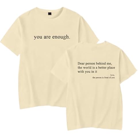 EMILYLE Womens Tops Colorful Short Sleeve T-Shirt Dear Person Behind Me Personalized Tee Oversized Unisex Summer Wear(Beige,XL) Cover