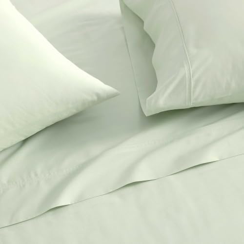Image of Martha Stewart - Full Size Sheets Set, Crisp & Tailored Cooling Sheets w /a Naturally Smooth Cotton Percale Lightweight Feel - Matching Pillowcases & Fitted Sheet (Skylands Solid Green)