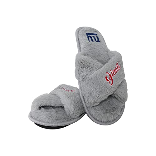 Image of FOCO Womens NFL Team Script Wordmark Fuzzy Cross Slide Slippers