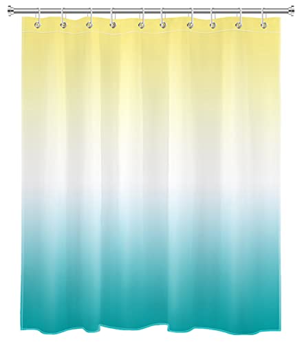 LB Ombre Shower Curtain Yellow Light Blue Gradient Color Shower Curtains for Bathroom Modern Simple Polyester Anti Mould Waterproof Short Stall Curtain Set including Hooks,47x68 inches - Image 2