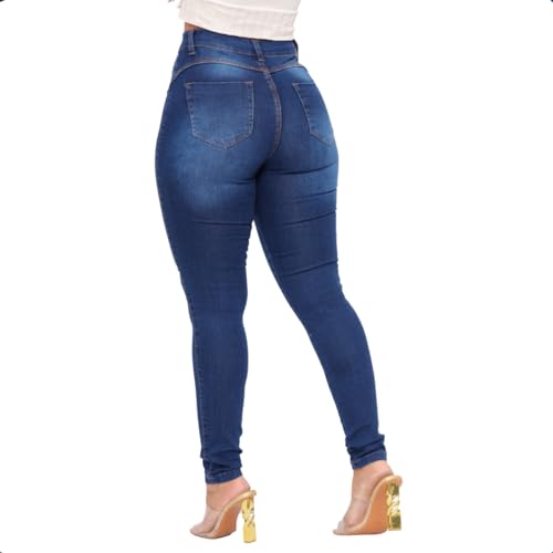 Calça Jeans Skinny Feminina Cintura Alta Com Lycra Levanta Bumbum Elastano Feminino (BR, Cintura, 46