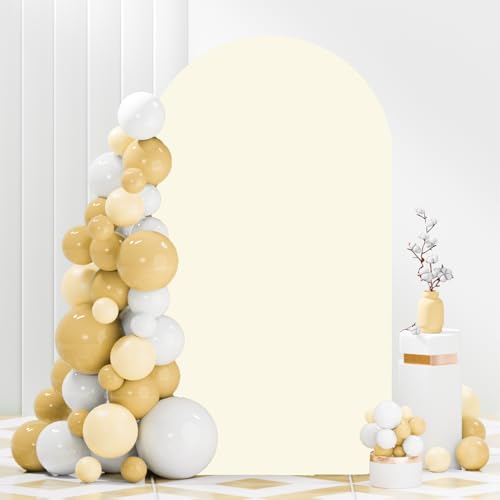 FANPROMS Ivory Wedding Arch Cover 8FT Spandex Fitted Arch Stand Covers 2-Sided Round Top Arched Stand Cover Chiara Arch Backdrop Covers for Birthday Party Wedding Ceremony Banquet Decor