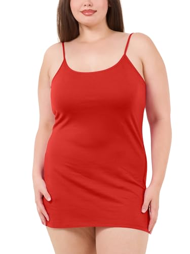 Image of Long Cotton Camisole Tank Tops for Women | Basic Braless Layering Tops with Adjustable Spaghetti Straps