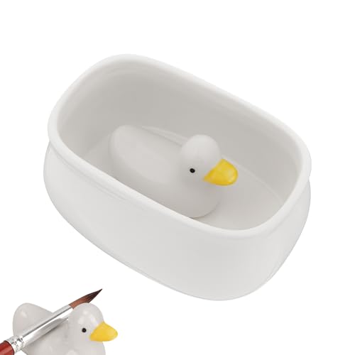 JANKOW Watercolor Ceramic Brush Wash Bowl, Chinese Ceramic Bowl Deep for Washing Painting Brush, Cute Square Watercolor Palette, for Calligraphy or Watercolor Gouache Painting(1Set)