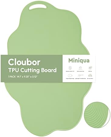 Miniqua Cloubor TPU Cutting Board, Scratch Resistant Flexible Chopping Boards with Juice Grooves Easy-Grip Handle, Double-sided Use Non-Slip Table Mat for Kitchen, Dishwasher Safe (Pea Green)