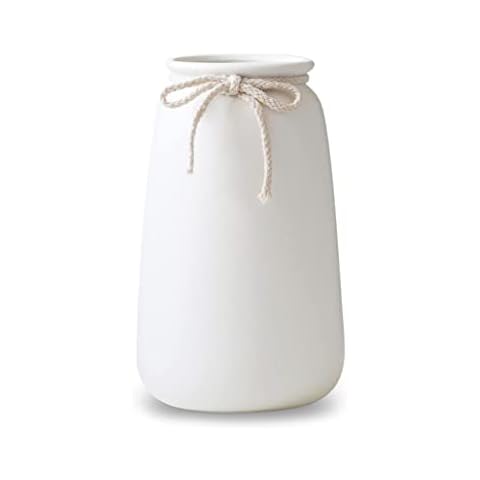 Vasen Weiß Matt 20 cm Hoch, Blumenvase Modern aus Keramik für Tischdeko Innenbereich, Deko Vasen für Pampasgras Cover
