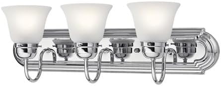 Lámpara de tocador de baño cromada con vidrio satinado transparente grabado de 24 x 8. 3 luces, fácil montaje en pared, regulable, clasificación