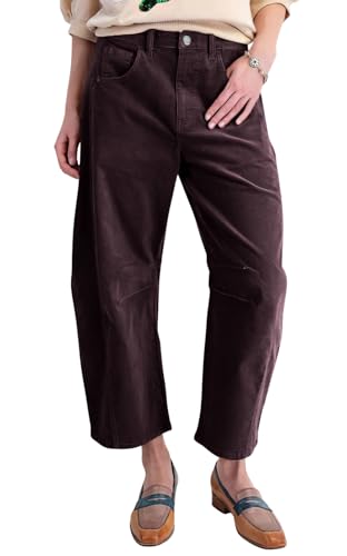 chouyatou Women's High Waisted Baggy Crop Corduroy Pants 2025 Fall Casual Barrel Harem Pants Trousers