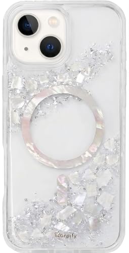 Coque iPhone 14 MagSafe transparente en nacre et éclats d'argent