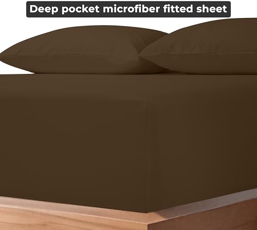 Image of Royale Linens Fitted Sheet Twin - Ultra Soft 1800 Brushed Microfiber - Hotel Luxury Bottom Sheets - Wrinkle Free & Fade Resistant - Deep Pocket Fitted Sheet Only (Twin, Chocolate)