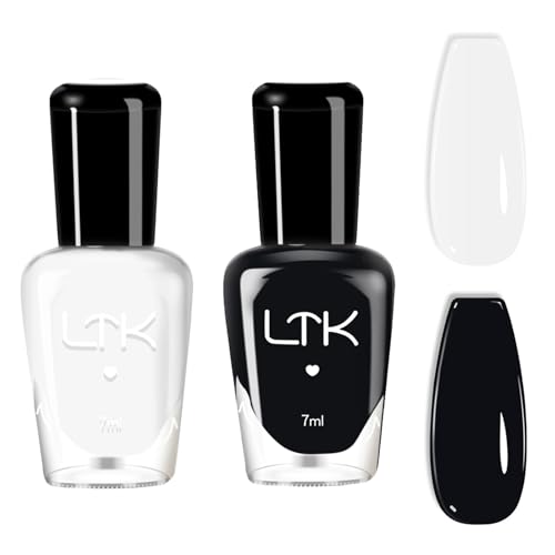 2Pcs Nail Polish Set - White And Black Nail Polish - Air Quick Dry Nail Varniish - High Glossy Black White Nail Varnish - Smooth Texture French Manicure Nail Polish For Women And