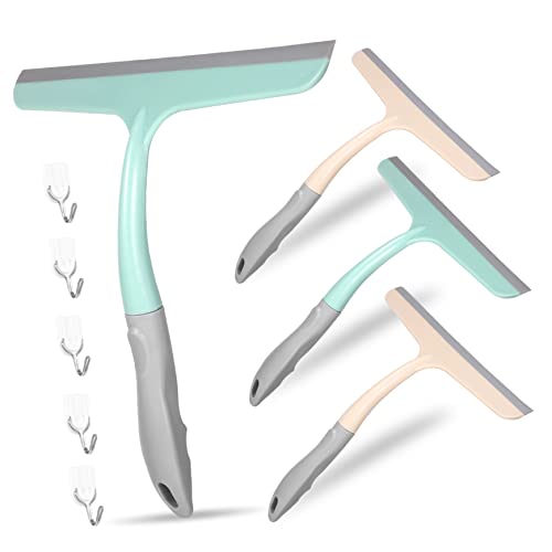 Beavorty 4pcs Shower Screen Squeegee Set Window Cleaning Squeegee Kit with Adhesive Hooks for Glass Doors