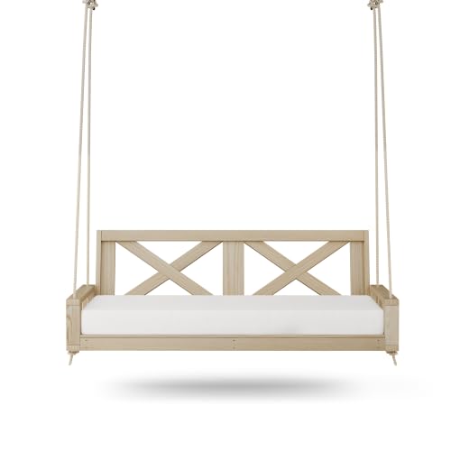 Image of Malvern 4 Foot Wood Porch Swing Bed in Unfinished, Amish Handcrafted Daybed Style Swing