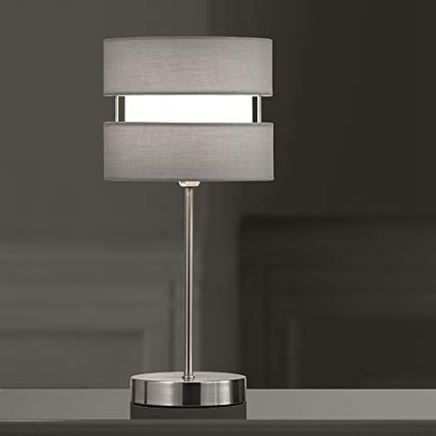 K LIVING Chrome Table Lamp with Grey Shade Cover
