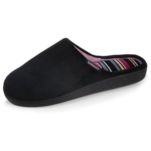 Isotoner Chaussons pantoufles Mules femme semelle ergonomique confort, velours, 38 EU, noir