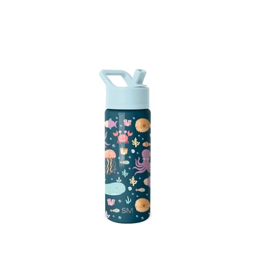 Image of Simple Modern Kids Summit Water Bottle with Straw Lid | 18oz Stainless Steel Cup Insulated Tumbler for Toddlers, School | Under the Sea