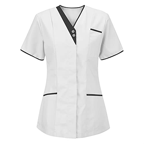 Blouse Medicale Femme Motif Uniforme Médical Blouse Médicale Tunique de Travail Médicale Imprimé/Solide Col V 3 Poches Manches Courtes Tunique médicale Cover