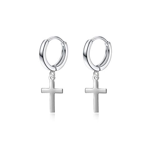 VONALA Boucles d'oreilles créoles en argent Sterling 925 avec croix pendante, petites boucles d'oreilles créoles pour femmes et adolescentes, 13 mm, 13...