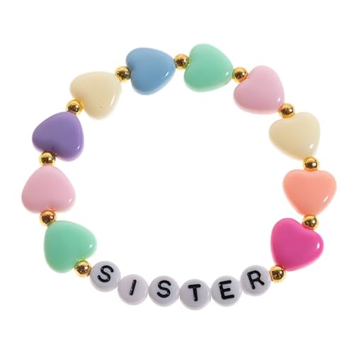 Image of Colorful Big Sister Bracelet Little Sister Bracelet Letter Beads and Heart Beads Bracelet Y2K Jewelry Gifts for Women