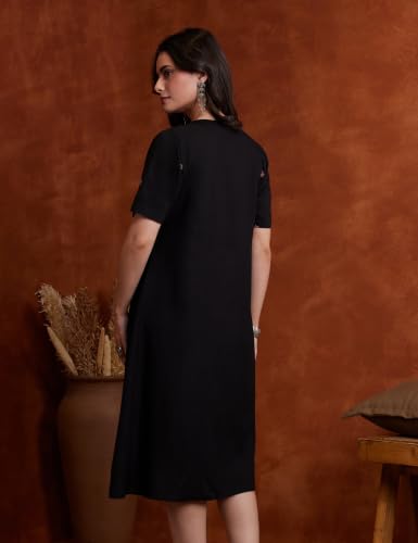 Image of Amazon Brand - Myx Women's Embroidered Shirt Dress | Below The Knee (Available in Plus Sizes)