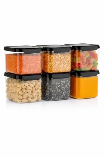 Image of TEKCOOL Air Tight Kitchen Containers Set (Pack of 6, 500 ML) for Storage Pulses, Cereals, Grains, Dry Fruits, Pantry Organization and More, Food Grade, BPA Free, Stackable, Transparent:, Plastic
