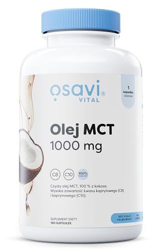 Osavi MCT-Öl 1000mg - 180 Weichkapseln | Hohe Konzentration an Caprilsäure (C8) und Caprylsäure (C10) | 100% Kokosöl, Palmöl | BioPET Bio Verpackung