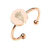 CHENVA Personalized Birth Flower Ring Dainty Birth Flower Adjustable Rings Birthday Gift for Her (Ma