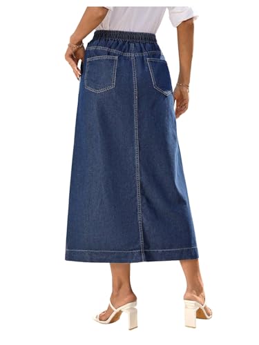 SweatyRocks Women's Denim Midi Skirts Loose Fit Pockets Women Skirts 2025 Casual2