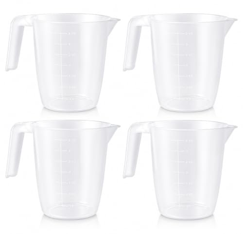 Image of Set of 4, 2L Plastic Measuring Jug – Clear with Easy-Read Graduations, Lightweight & Durable Kitchen Measuring Cup with Handle & Pouring Spout – Dishwasher Safe, BPA Free