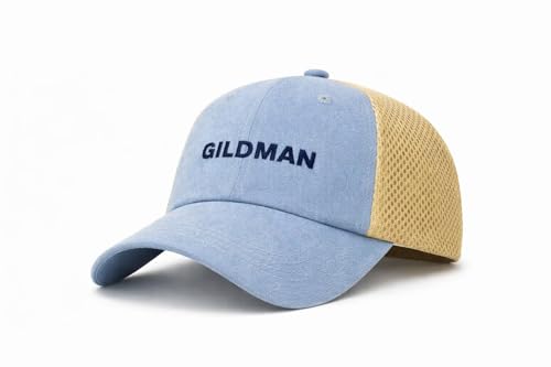 Image of Gildman Luxury Mesh Baseball Cap for Men & Women | Sky Blue Fabric with Sand Mesh Back | Premium Embroidery | Adjustable Summer Street Cap