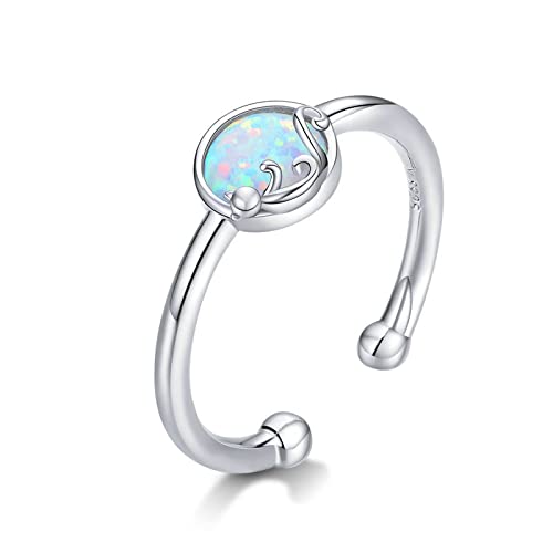 WHZHDMA Opal Stone Cat Rings For Women Adjustable Open Finger Band Fine Jewelry