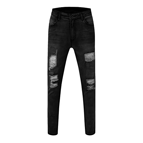 Men's Ripped Jeans Slim Denim Regular Fit Jeans Stretch Destroyed Pants Skinny Washed Denim Jeans with Hole3